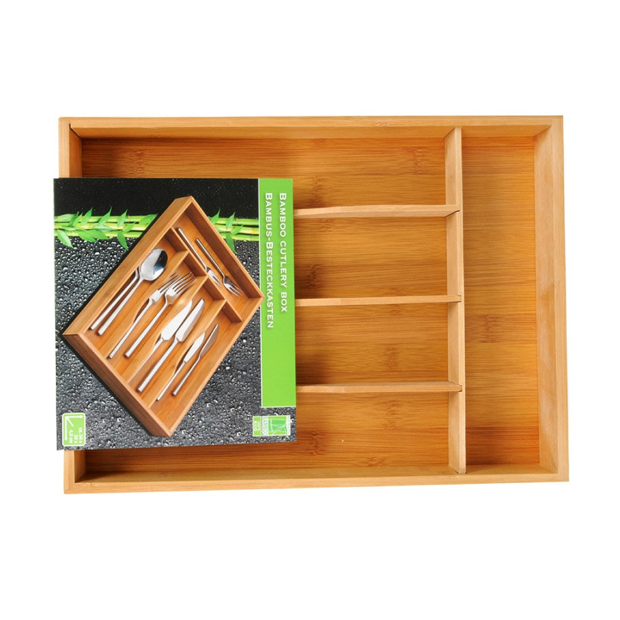 Organizador de talheres expansível em bambu com 6 compartimentos 35 x 25-39,2 x 4,5 cm