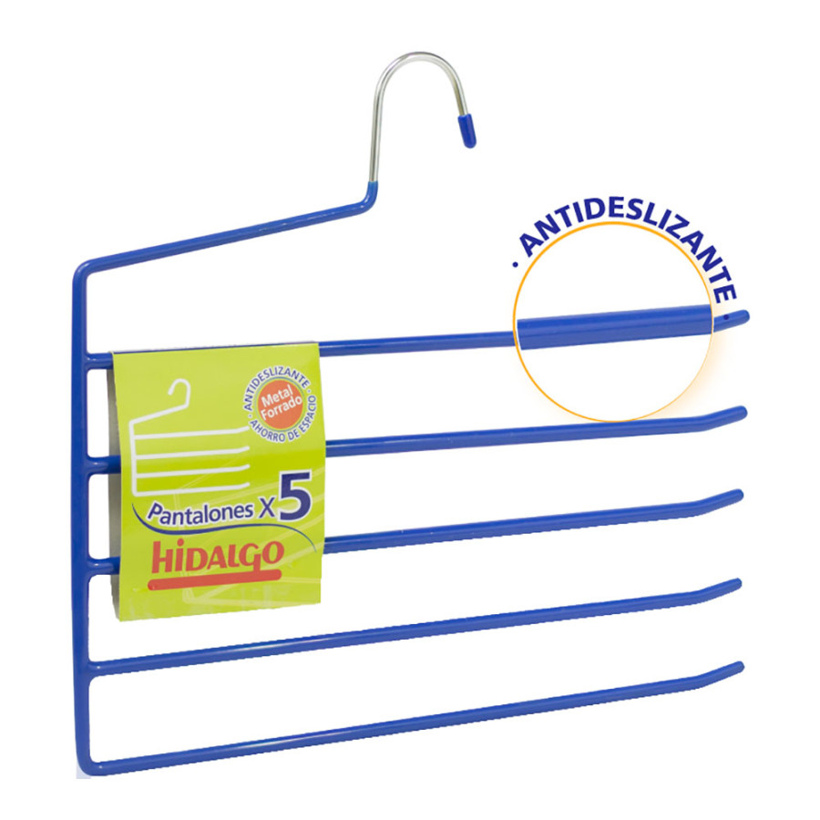 Cabide antiderrapante para 5 calças, cor azul