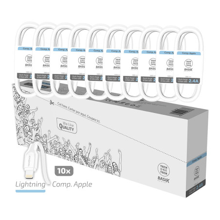 Pack poupança 10 cabos basik lightning/apple 2,4a tech one tech