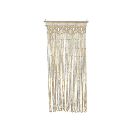 Cortina de macramé bege e barra de bambu claro 90 x 200 cm