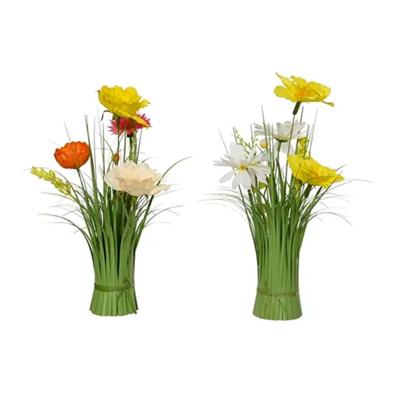 Buquê de ervas com narcisos e papoulas, poliéster, 13 x 13 x 30 cm, cores sortidas