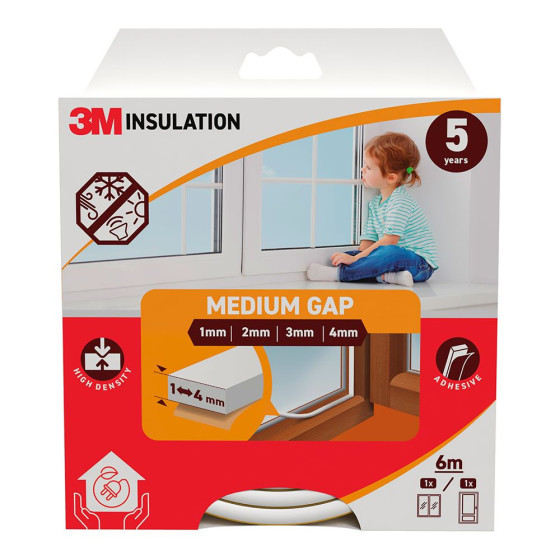 Perfil isolante clássico para frestas médias de 1 - 4 mm, branco, 6 m