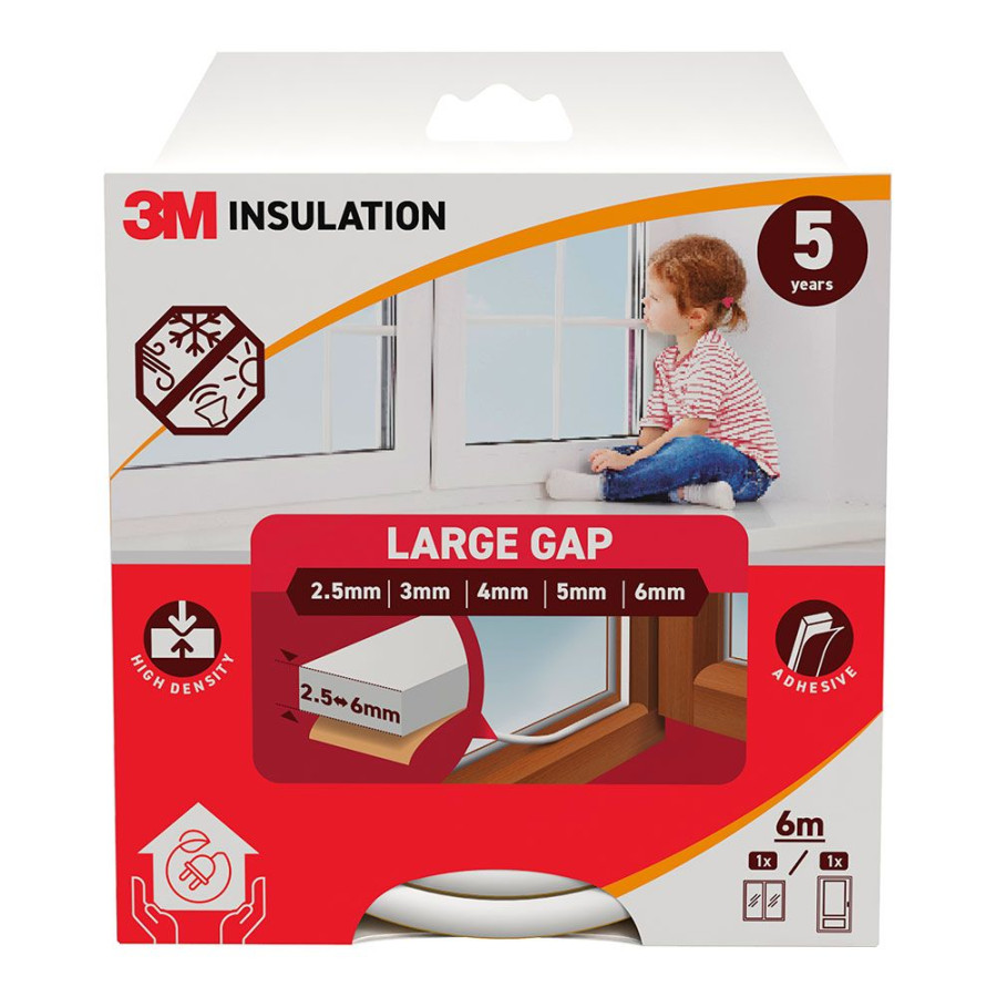 Perfil isolante clássico para frestas grandes 2,5 - 6 mm, branco, 6 m