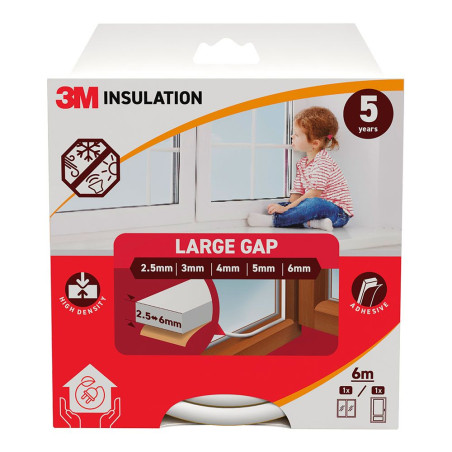 Perfil isolante clássico para frestas grandes 2,5 - 6 mm, branco, 6 m