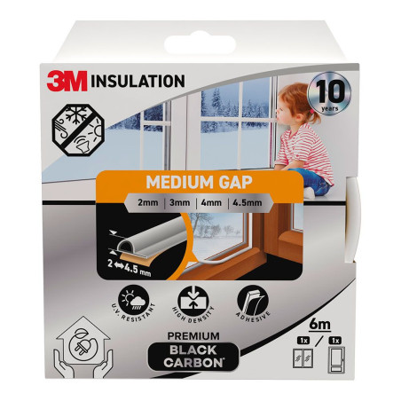 Perfil isolante premium para frestas pequenas 1-3 mm, branco, 6 m