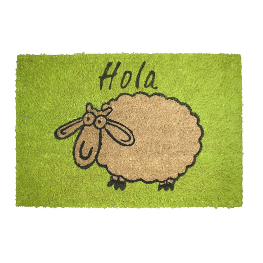 Tapete em fibra de coco pintada com desenho de ovelha, 60 x 40 cm