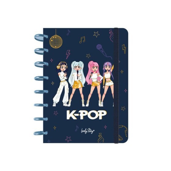 Caderno de folhas reposicionáveis A5 quadriculado 100 folhas 100g Lovely Story K-Pop azul