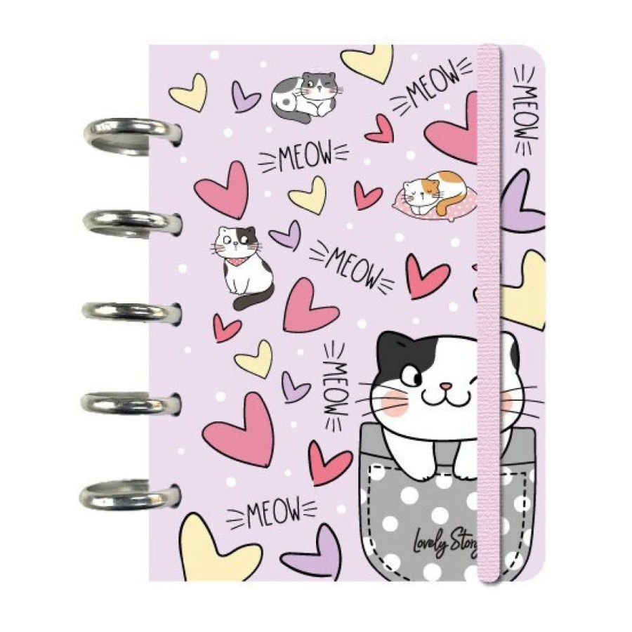 Caderno de folhas reposicionáveis A6 pautado 100 folhas 100 g Lovely Story Meow Love