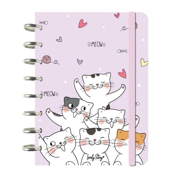 Caderno de folhas reposicionáveis A5 pautado 100 folhas 100 g Lovely Story Meow Love