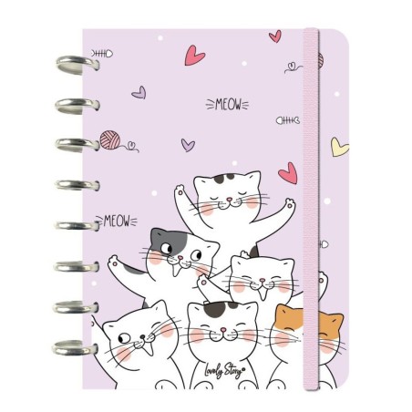 Caderno de folhas reposicionáveis A5 pautado 100 folhas 100 g Lovely Story Meow Love