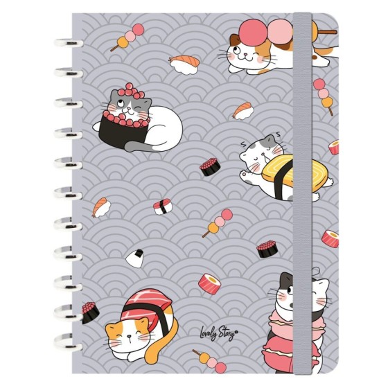 Caderno de folhas reposicionáveis A4 pautado 100 folhas 100 g Lovely Story Kitty Roll