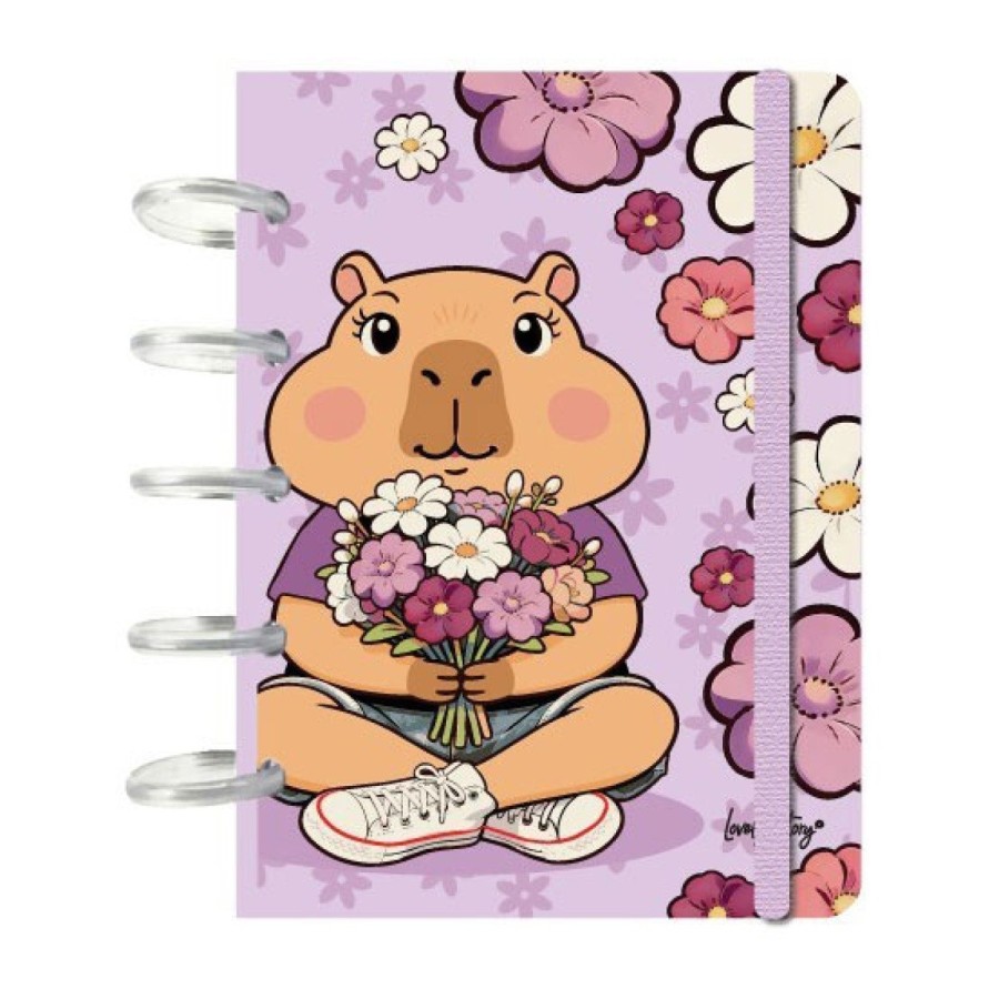 Caderno de folhas reposicionáveis A6 pautado 100 folhas 100 g Lovely Story Capivara "Capibara flower"