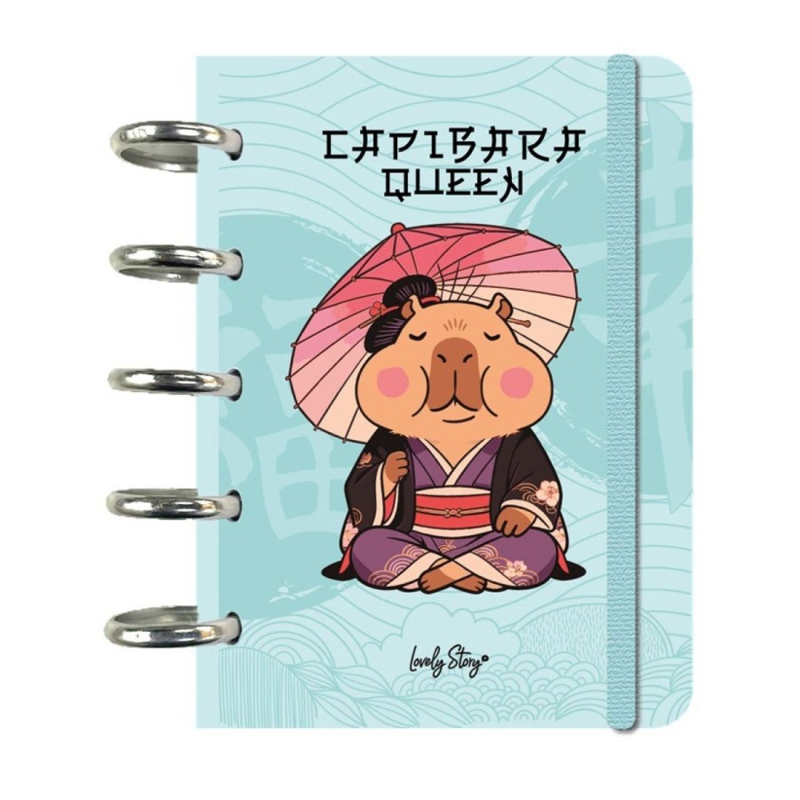 Caderno de folhas reposicionáveis A6 pautado 100 folhas 100 g Lovely Story Capivara "Capibara queen"