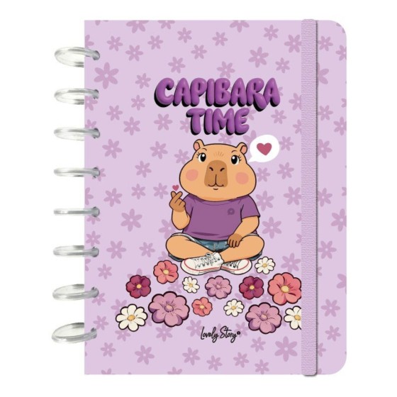 Caderno de folhas reposicionáveis A5 pautado 100 folhas 100 g Lovely Story Capivara "Capibara time"