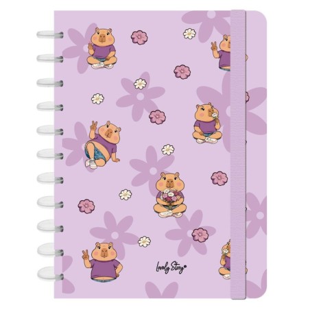 Caderno de folhas reposicionáveis A4 pautado 100 folhas 100 g Lovely Story Capivara "Capibara flower"
