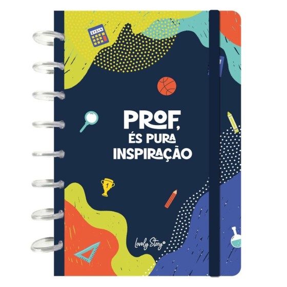 Caderno de folhas reposicionáveis A5 pautado 100 folhas 100g Lovely Story "Prof, és pura inspiração"