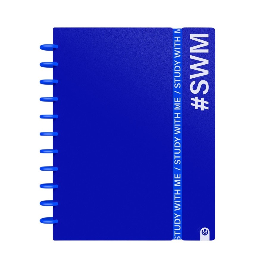 Caderno de discos Ingeniox A4 pautado 80 folhas 100g Study With Me com elástico + envelope + separadores azul
