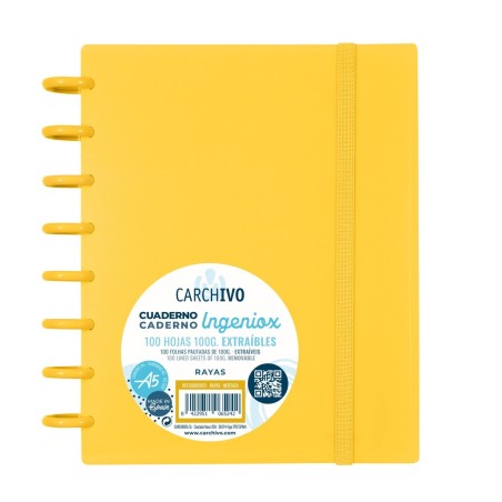 Caderno de discos Ingeniox A5 pautado 100 folhas com elástico mostarda intense