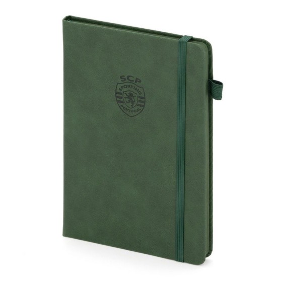 Caderno A5 pautado Sporting 80 folhas verde com elástico