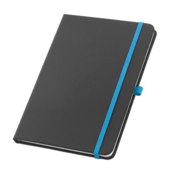 Caderno A5 Corbin pautado 80 folhas pele sintética preto com elástico azul