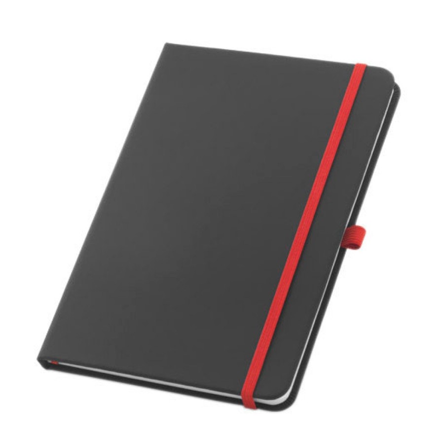 Caderno A5 Corbin pautado 80 folhas pele sintética preto com elástico vermelho