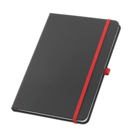 Caderno A5 Corbin pautado 80 folhas pele sintética preto com elástico vermelho