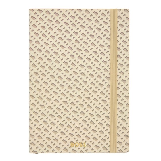 Caderno A5 pautado Hugo Boss Monogram 96 folhas 80g bege com elástico