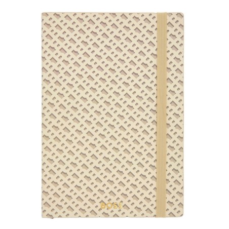 Caderno A5 pautado Hugo Boss Monogram 96 folhas 80g bege com elástico