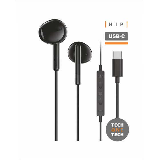Auriculares hip pretos, com usb-c. tech one tech