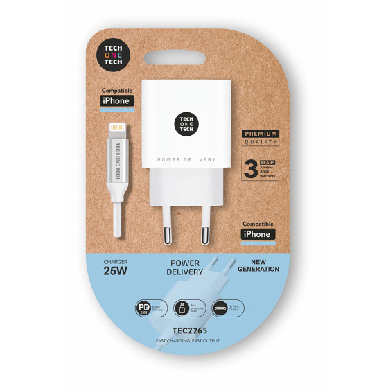 Carregador pd ultra-rápido de 25 w + cabo de nylon de 1 m lightning white