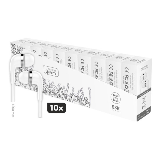 Bsk 10 auscultadores com microfone, branco, pacote de economia