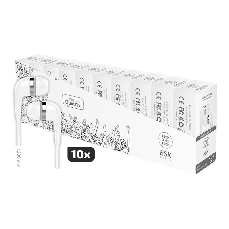 Bsk 10 auscultadores com microfone, branco, pacote de economia