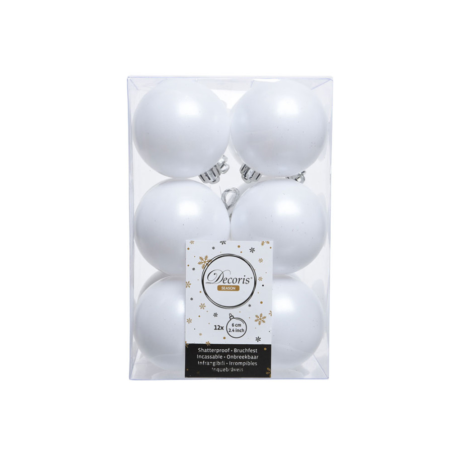 Pack de 12 bolas brancas decorativas para árvore de natal ø6cm