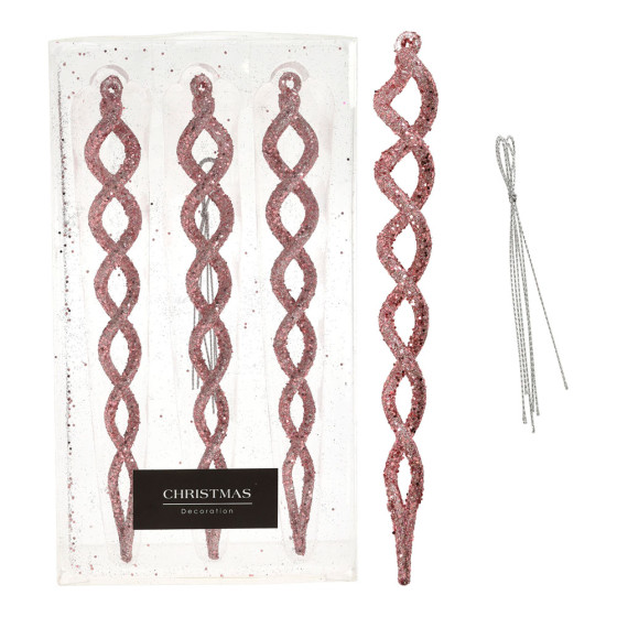 Kit 3un enfeite espirais rosa brilhantes