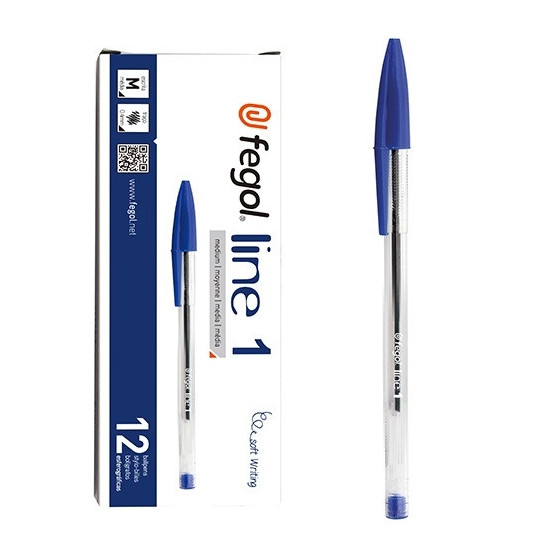 Esferográfica Fegol Cristal Line 1 Azul - 12 Unidades