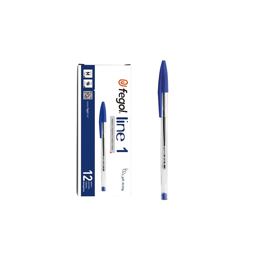 Esferográfica Fegol Cristal Line 1 Azul - 12 Unidades