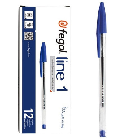 Esferográfica Fegol Cristal Line 1 Azul - 12 Unidades