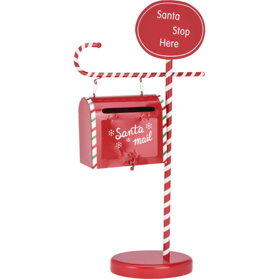 Caixa de correio decorativa natal, metal, vermelho, 51cm.