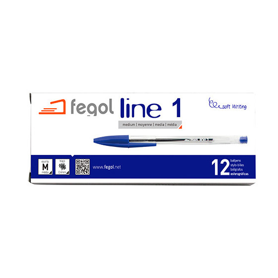 Esferográfica Fegol Cristal Line 1 Azul - 12 Unidades