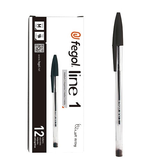 Esferográfica Fegol Cristal Line 1 Preta - 12 Unidades