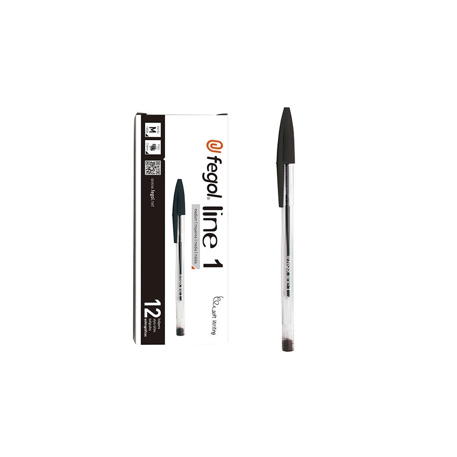 Esferográfica Fegol Cristal Line 1 Preta - 12 Unidades