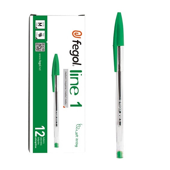 Esferográfica Fegol Cristal Line 1 Verde - 12 Unidades