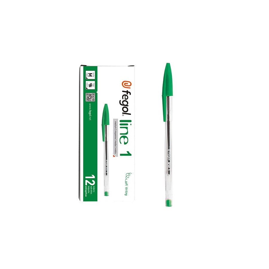 Esferográfica Fegol Cristal Line 1 Verde - 12 Unidades