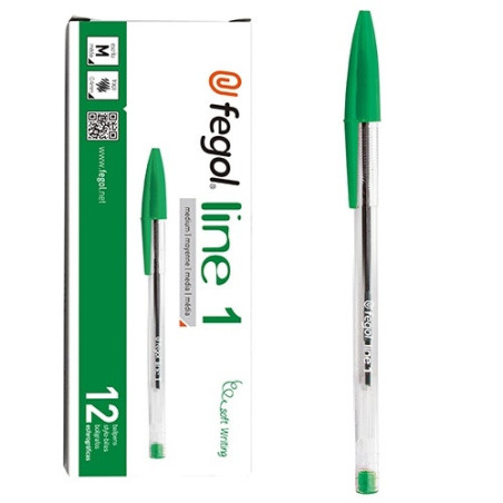 Esferográfica Fegol Cristal Line 1 Verde - 12 Unidades