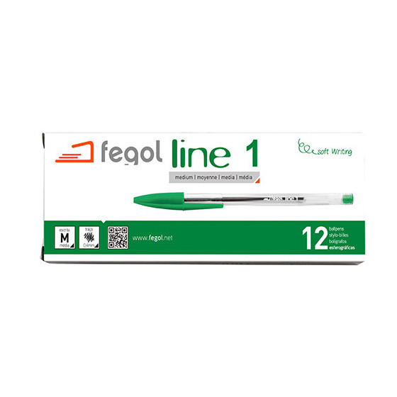 Esferográfica Fegol Cristal Line 1 Verde - 12 Unidades