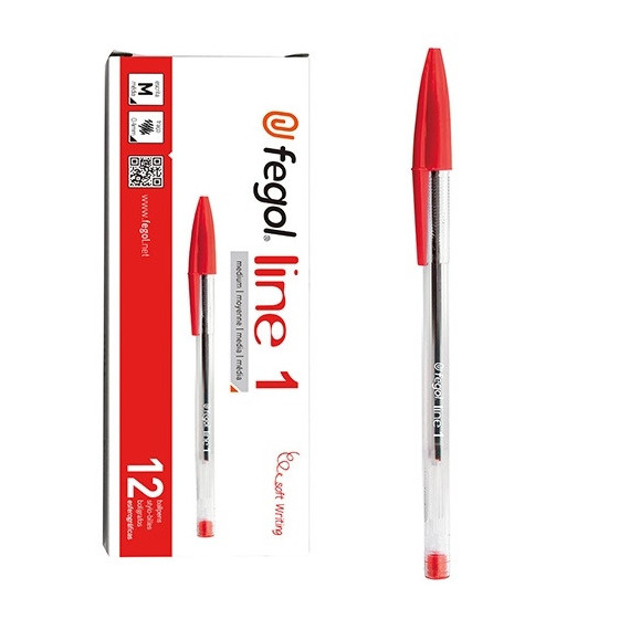 Esferográfica Fegol Cristal Line 1 Vermelha - 12 Unidades