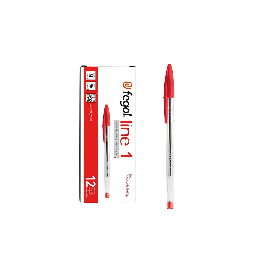 Esferográfica Fegol Cristal Line 1 Vermelha - 12 Unidades