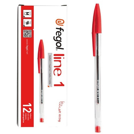 Esferográfica Fegol Cristal Line 1 Vermelha - 12 Unidades