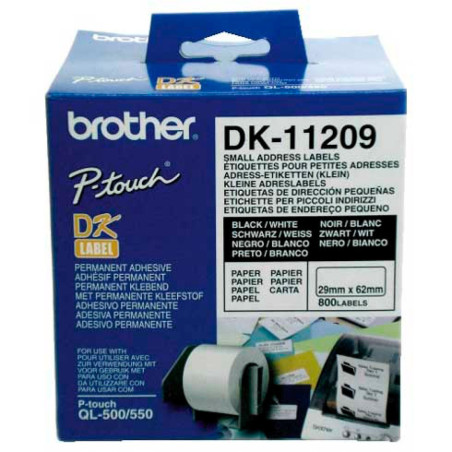 Etiquetas Termicas Brother DK-11209 62x29mm Branco (800 un) QL500/550/560/570/700