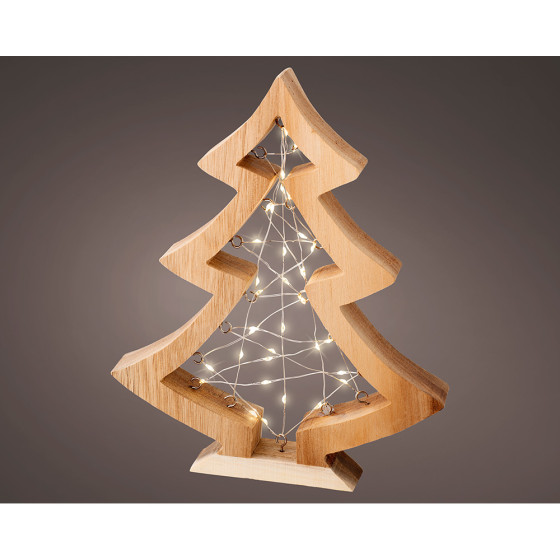 Mini pinheiro microled de madeira, luz fixa branco quente, 36 leds, 22x3,5x27cm.